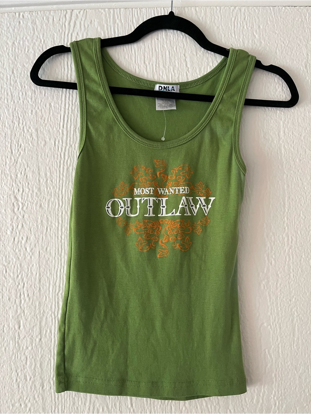 DNLA Green Graphic Tank Top with Orange Print